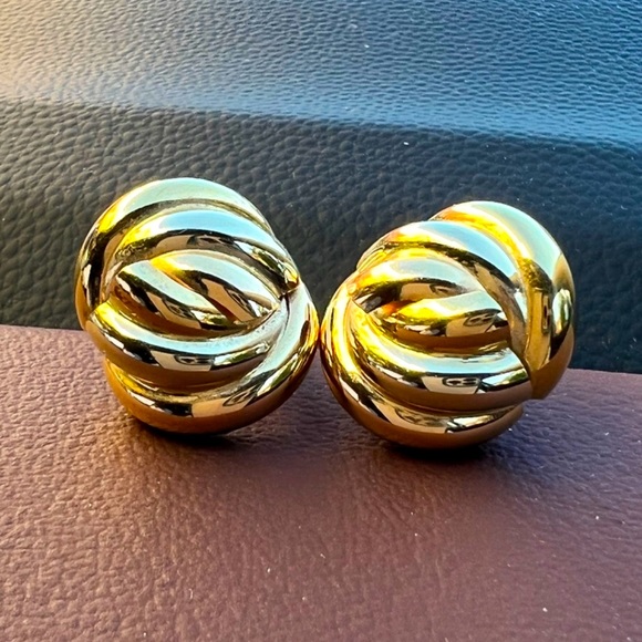 VINTAGE 18K YELLOW GOLD LARGE LOVE KNOT EARRINGS MADE IN ITALY STATEMENT SHOWY - Picture 9 of 16